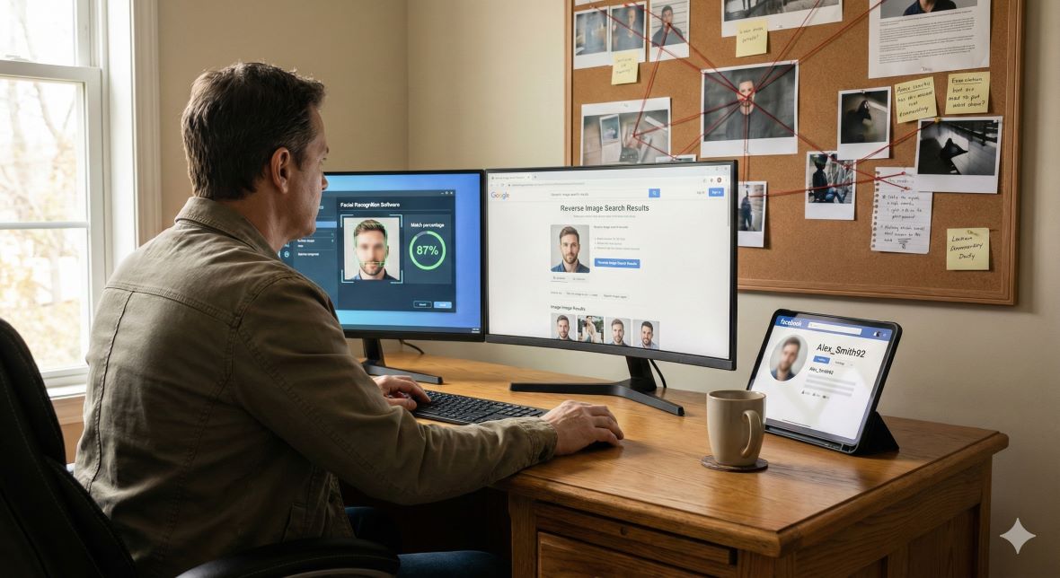 Investigator using image tracing techniques to help real people uncover important details in a digital investigation