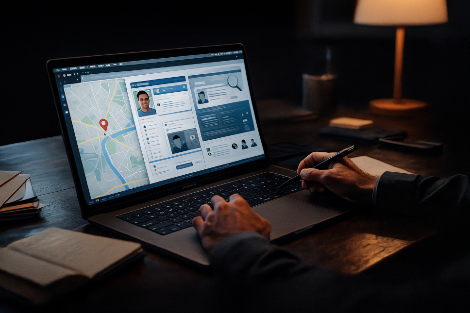 Private investigator verifying an online dating profile to ensure authenticity and protect clients in Australia