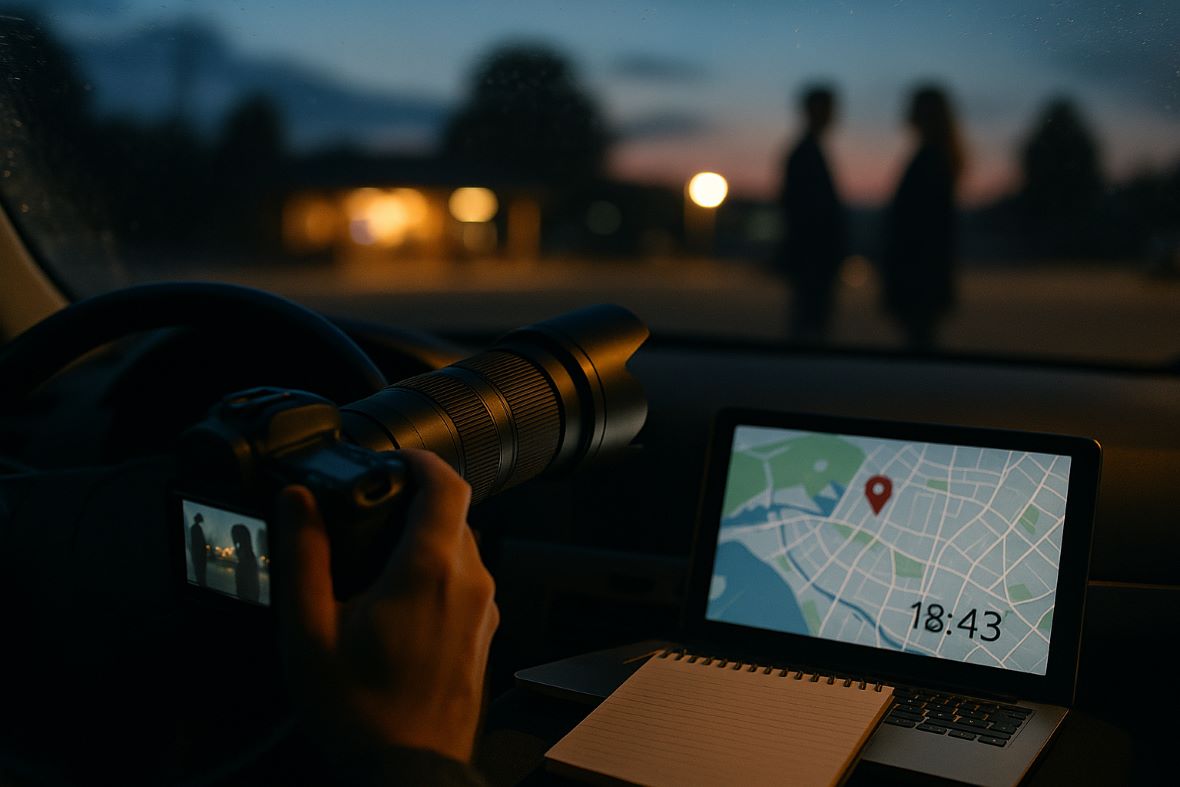 A private investigator guiding a client with evidence to help them make the right decision.