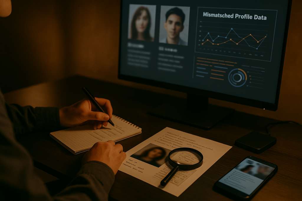 Private investigator helping an Australian woman verify a date’s identity to ensure safer online dating. 