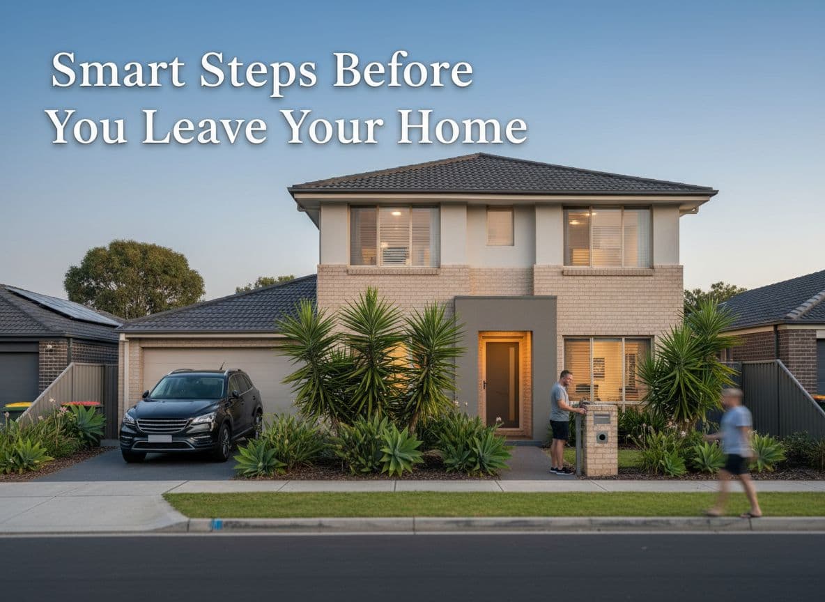 Private investigator style image of a traveller sharing trip posts as a digital map reveals an empty home, showing smart steps before leaving.